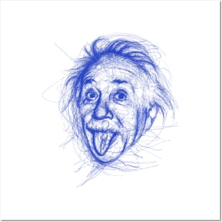 Albert Einstein Blue Lines Scribble Art Posters and Art